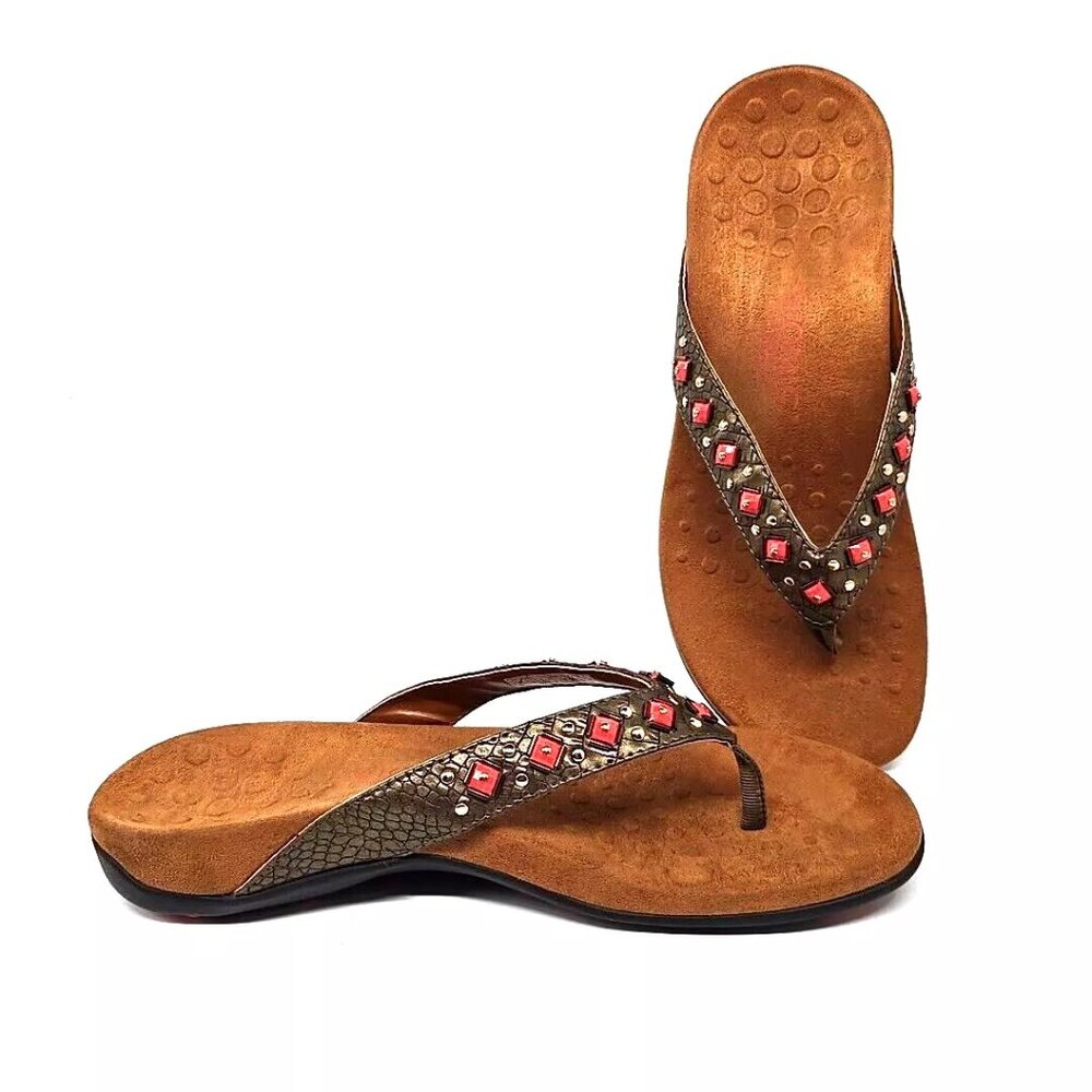 Brown Beaded Flip Flop Sandals - Women's Casual Comfort